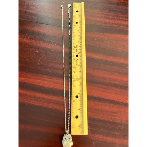 Mestige Owl Necklace Silver Tone Cubic Zirconia Mother of Pearl 22" Whimsigoth - Picture 5 of 6